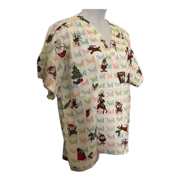 Simply Basic Women's Christmas Scrubs Top XL White Multi - Picture 2 of 5